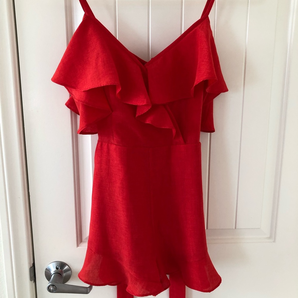 Red Off the Shoulder Romper